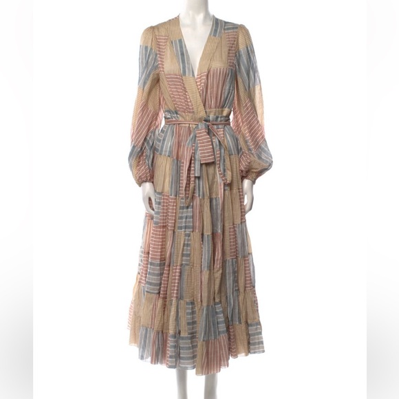 Zimmermann Dresses & Skirts - Zimmermann Patchwork Stripe Tiered Midi Dress in Blue, Pink, Cream